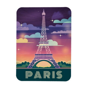 Retro 80s Neon Synthwave Eiffel Tower Paris France Magnet