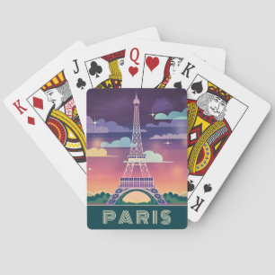 Retro 80s Neon Synthwave Eiffel Tower Paris France Playing Cards