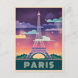 Retro 80s Neon Synthwave Eiffel Tower Paris France Postcard