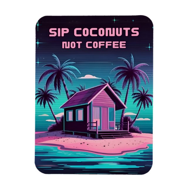 Retro 80s Neon Synthwave Tropical Island Summer Magnet (Vertical)