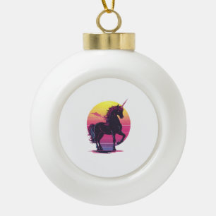 Retro 80s Neon Unicorn (1) Ceramic Ball Christmas Ornament