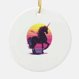 Retro 80s Neon Unicorn (1) Ceramic Ornament