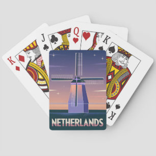 Retro 80s Neon Vaporwave Netherlands Windmill Playing Cards