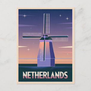 Retro 80s Neon Vaporwave Netherlands Windmill Post Postcard