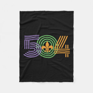 Retro 80's New Orleans 504 Mardi Gras 2025 Fleece Blanket