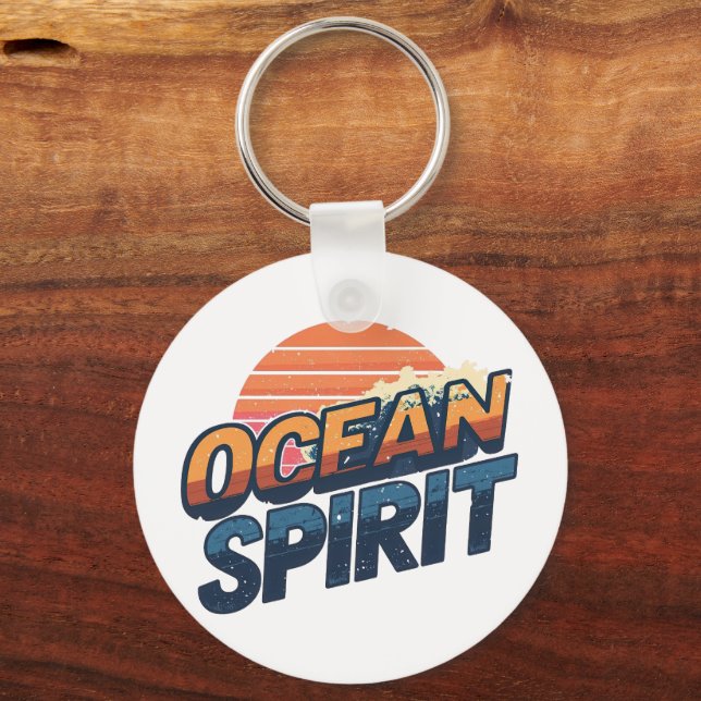 Retro 80s "Ocean Spirit" Sunset Key Ring (Front)