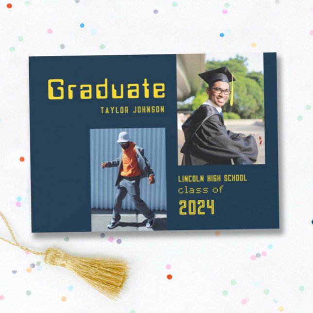 Retro 80's Photo Graduation Flat Announcement Card (Creator Uploaded)