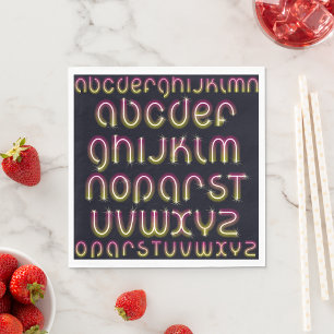 Retro 80s Pink and Yellow Glowing Neon Alphabet Napkin