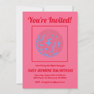 Retro 80s Pink Blue Disco 30th Birthday Party Invitation
