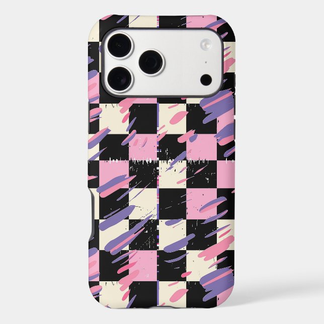 Retro 80s Pink Purple Checkered iPhone Samsung (Back)