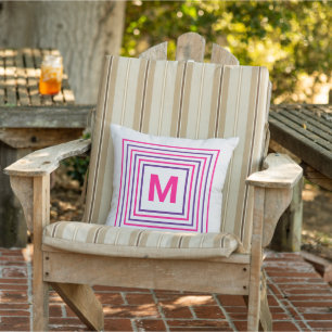 Retro 80's Pink Purple Colourful Monogram Off-Whit Cushion