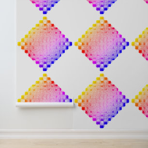 Retro 80s Pixelated Glass Cube Chequerboard Square Wallpaper