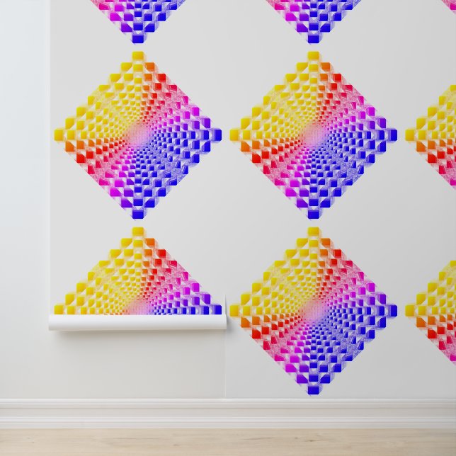 Retro 80s Pixelated Glass Pyramid Chequerboard  Wallpaper (Application)