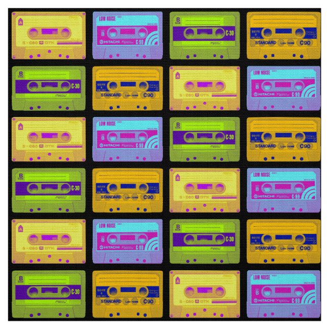 Retro 80s Pop Art Cassette Tapes Fabric (Swatch)