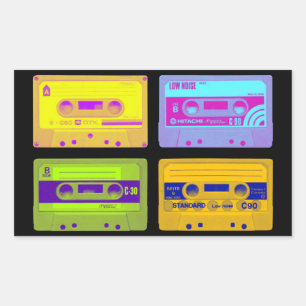 Retro 80s Pop Art Cassette Tapes Rectangular Sticker