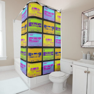 Retro 80s Pop Art Cassette Tapes Shower Curtain
