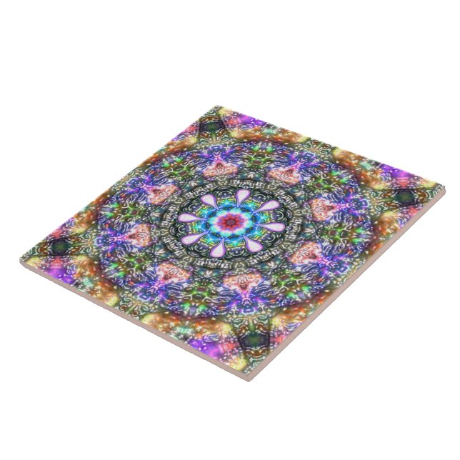 Retro 80's Pretty vintage Floral persian mandala   Ceramic Tile (Side)