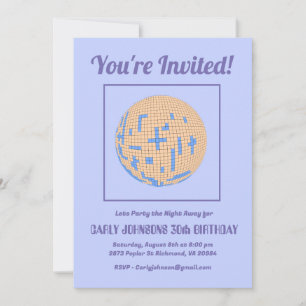 Retro 80s Purple Blue Yellow Disco 30th Birthday  Invitation