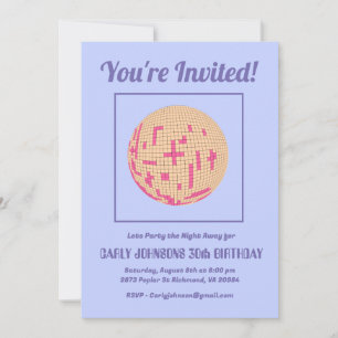 Retro 80s Purple Pink Yellow Disco 30th Birthday Invitation