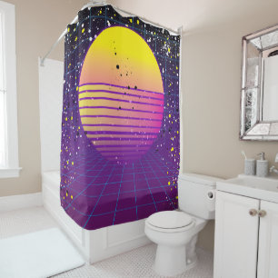 Retro 80's Purple Yellow Sun Shower Curtain