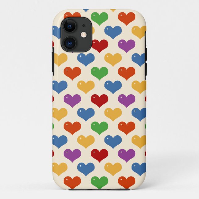 Retro 80s rainbow girly kawaii cute hearts pattern Case-Mate iPhone case (Back)