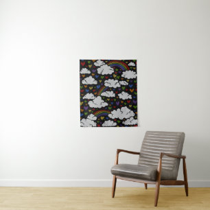 Retro 80s Rainbow Hearts Tapestry