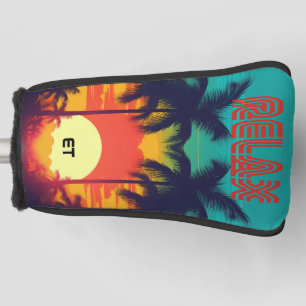 Retro 80s 'RELAX' Tropical Sunset Putter Golf Head Cover