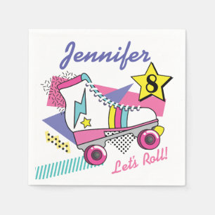 Retro 80's Roller Skate Party Birthday Napkin