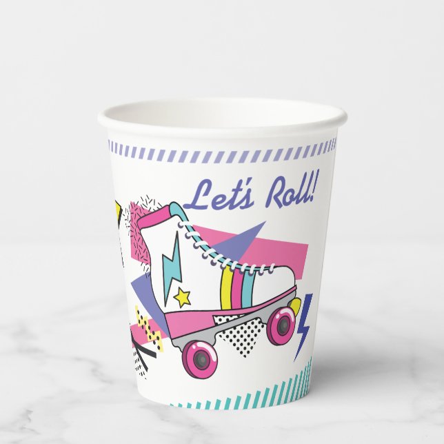 Retro 80s Roller Skate Party Paper cup (Back)