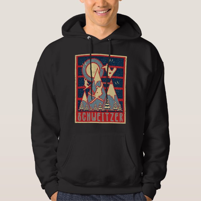 Retro 80s Schweitzer Mountain Ski Sunset Hoodie (Front)