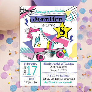Retro 80's Skate Party Birthday Invitation