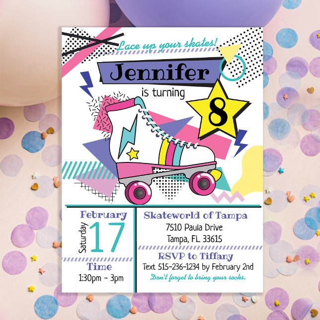 Retro 80's Skate Party Birthday Invitation Postcard (Creator Uploaded)