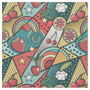 Retro 80s Strawberry Pop Art Comic Book Pattern Fabric