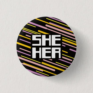 Retro 80s Stripes She/Her Pronouns 3 Cm Round Badge
