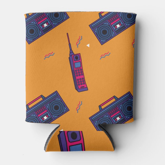Retro 80s style background, colourful. can cooler (Front)