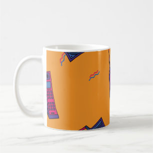 Retro 80s style background, colourful. coffee mug