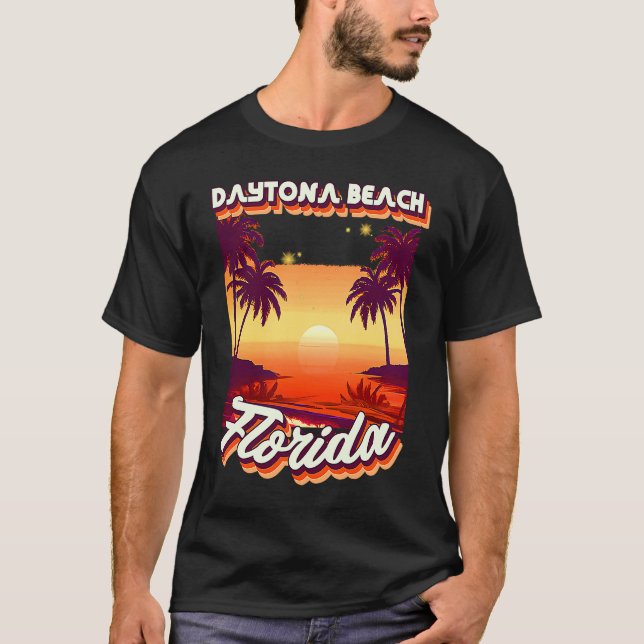 Retro 80's Style Daytona Beach Florida Palm Tree S T-Shirt (Front)