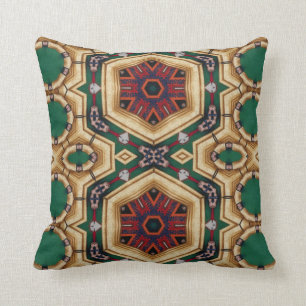 Retro 80s Style Green Cranberry Gold & Navy Cushion