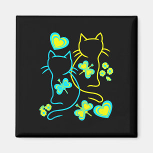 Retro 80s Summer Cats Heart Flowers Cat Kitten Chi Magnet
