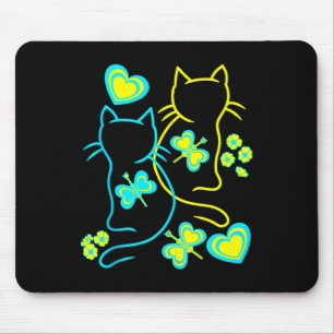 Retro 80s Summer Cats Heart Flowers Cat Kitten Chi Mouse Pad