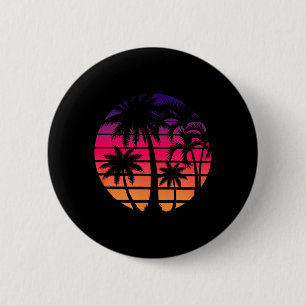 Retro 80s Sunset Palm Tree Beach Vacation Art 6 Cm Round Badge