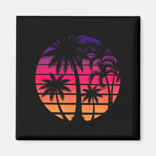 Retro 80s Sunset Palm Tree Beach Vacation Art Magnet