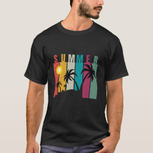 Retro 80s Sunset Palm Tree Surfing Summer Beach  T-Shirt
