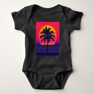 Retro 80s Sunset Palm Tree Synthwave Art Baby Bodysuit