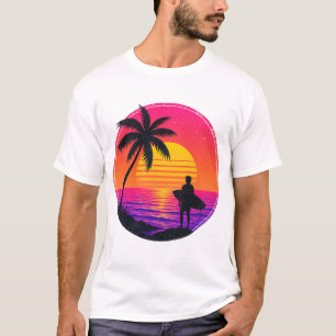 Retro 80s Sunset Surfer Silhouette Vintage T-Shirt