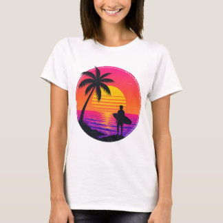 Retro 80s Sunset Surfer Silhouette Vintage T-Shirt