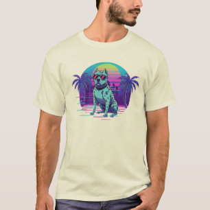 Retro 80s Synthwave Cool Dog with Sunglasses T-Shi T-Shirt