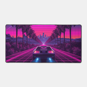 Retro 80s Synthwave Neon Car Desk Mat & Mousepad