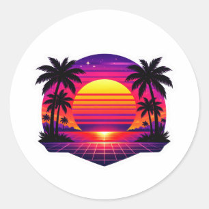  Retro 80s Synthwave Sunset Palm Tree Sticker