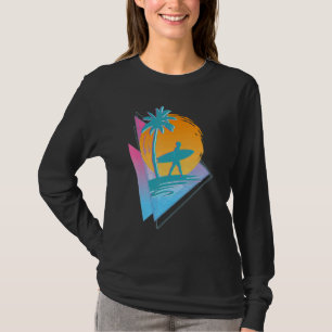 Retro 80s Synthwave Surfing Surfer Palm Trees Vapo T-Shirt